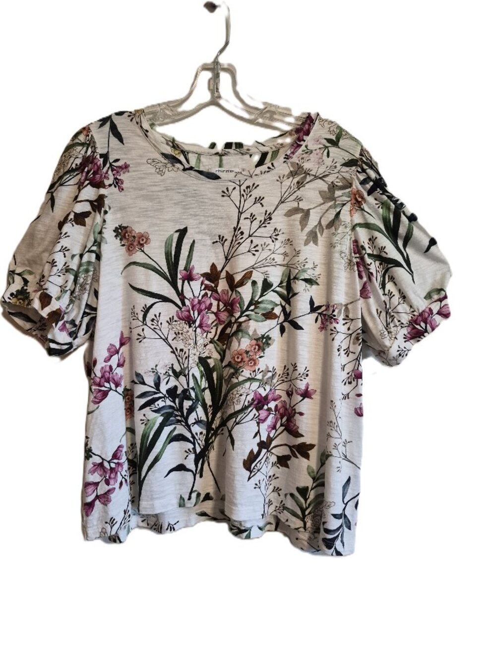 Chico's Floral Cotton Modal Blend Short Sleeve Blouse XL